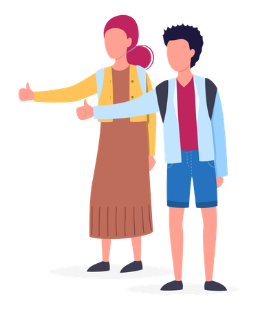 Traveler Couple with backpack and Hitchhiking  Illustration