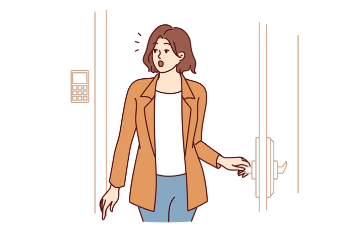 Woman Enters Hotel Room And Marvels At Nice Interior Of Temporary Accommodation Booked For Vacation Or Weekend Girl Tourist Stands At Door Of Hotel Apartment And Looks Around In Surprise Illustration