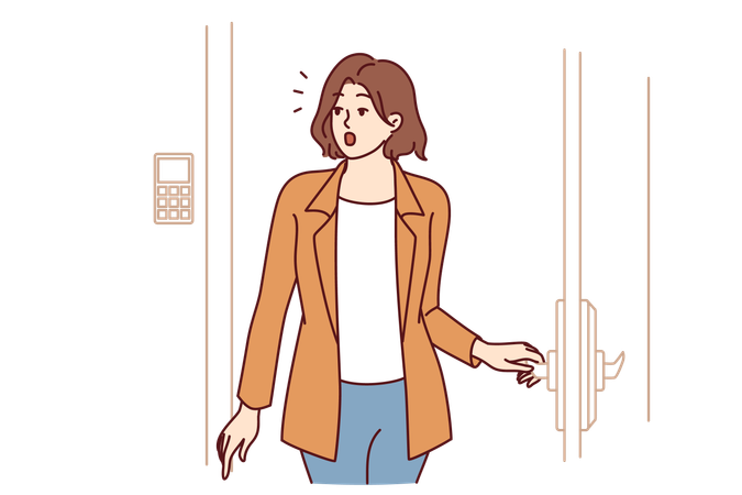 Traveler enters her hotel room  Illustration