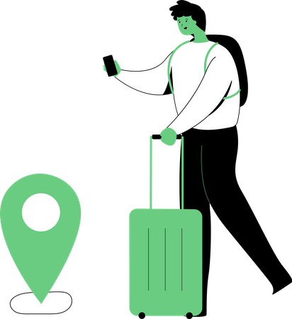 Traveler finding location in phone Illustration