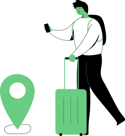 Traveler finding location in phone  Illustration