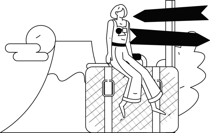 Traveler finding way from direction board  Illustration