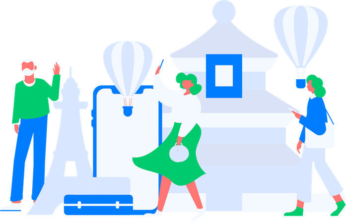 Traveler finding way from direction board  Illustration