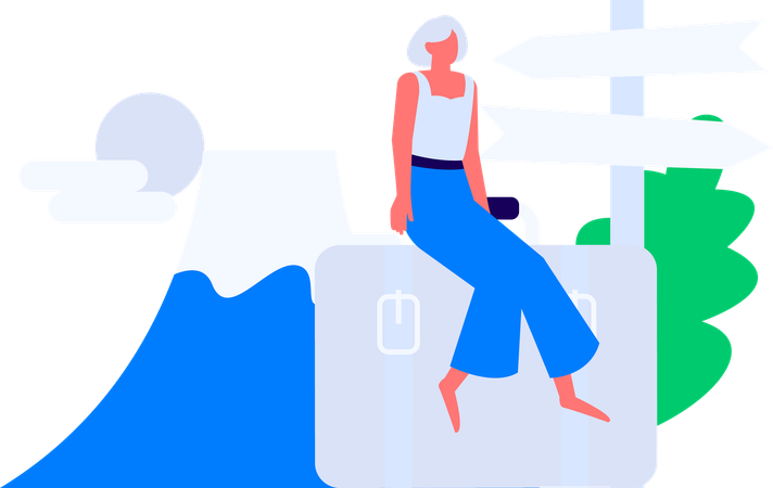Traveler finding way from direction board  Illustration
