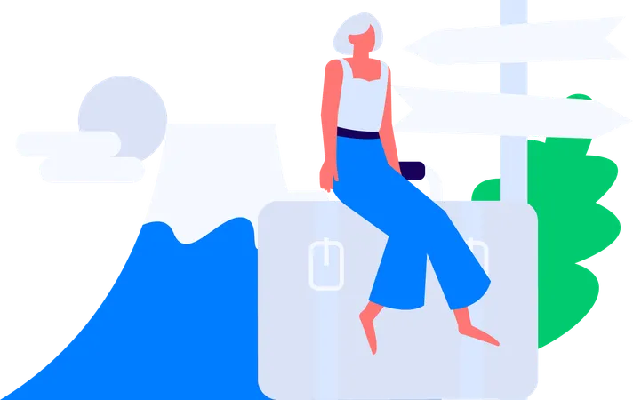 Traveler finding way from direction board  Illustration