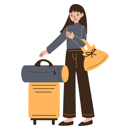 Traveler girl carrying supplies  Illustration