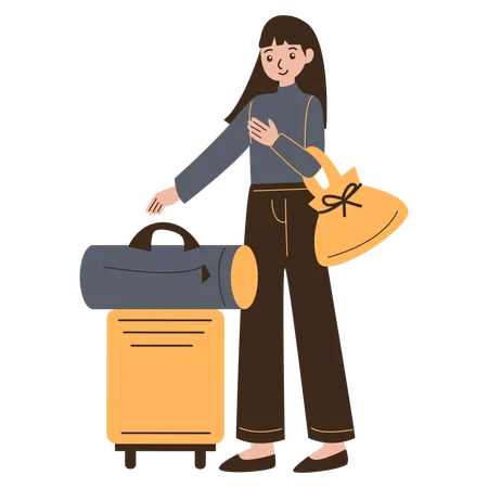 Traveler girl carrying supplies  Ilustração