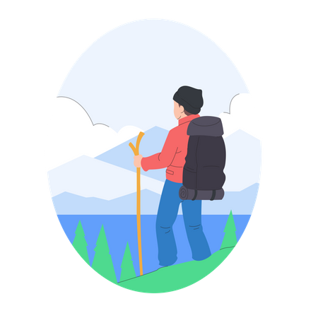 Traveler hiking in the mountain Illustration