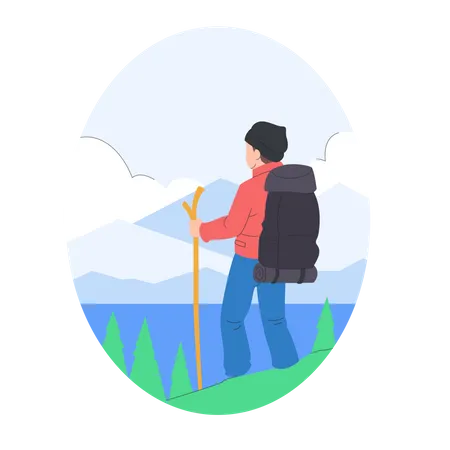 Traveler hiking in the mountain  Illustration