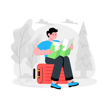 Traveler Looking At Map  Illustration