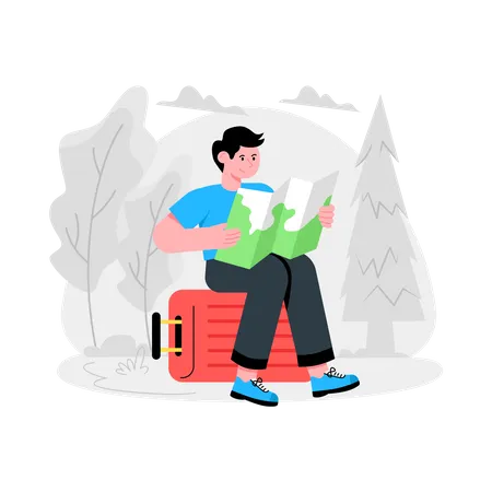 Traveler Looking At Map  Illustration