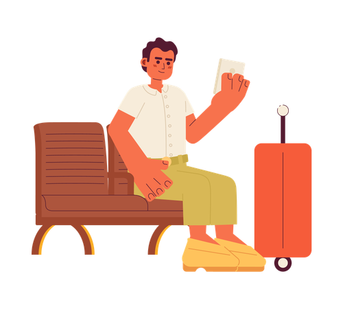 Traveler looking on smartphone  Illustration