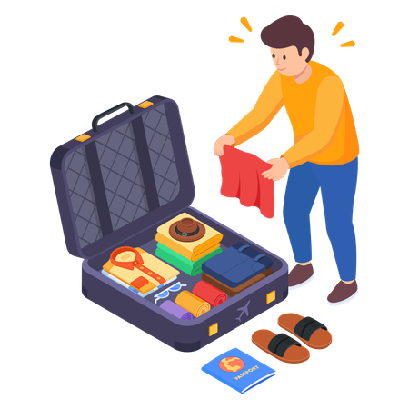 Traveler packing a suitcase excitedly  Illustration