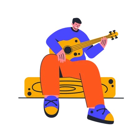 Traveler playing guitar  Illustration