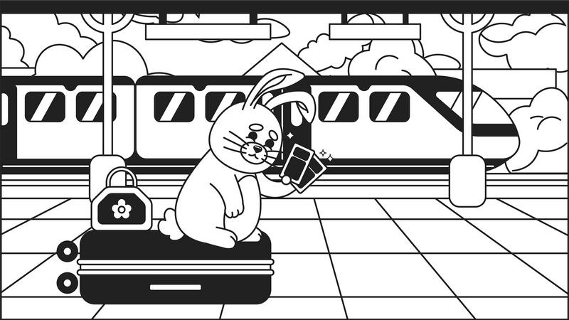 Traveler rabbit on platform  Illustration