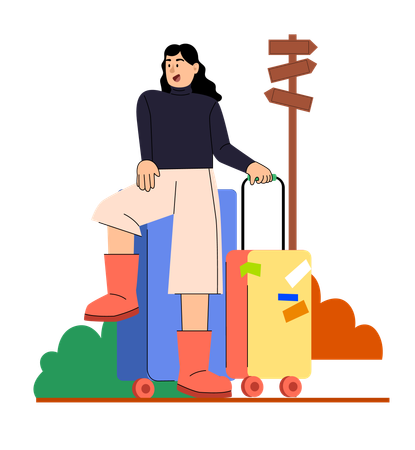 Traveler Relaxing with Luggage  Illustration