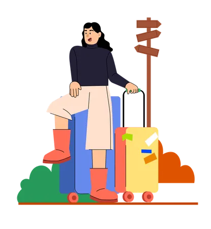 Traveler Relaxing with Luggage  Illustration