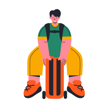 Traveler sitting on suitcase  Illustration