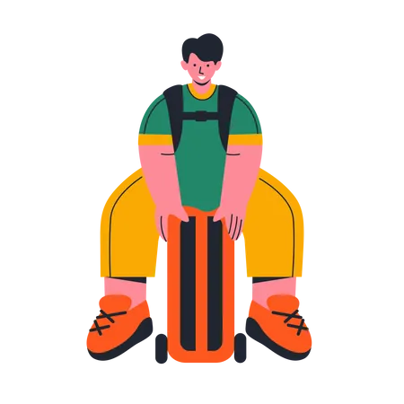 Traveler Sitting On Suitcase Illustration