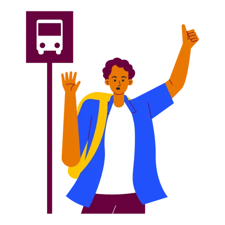 Traveler stopping the bus Illustration