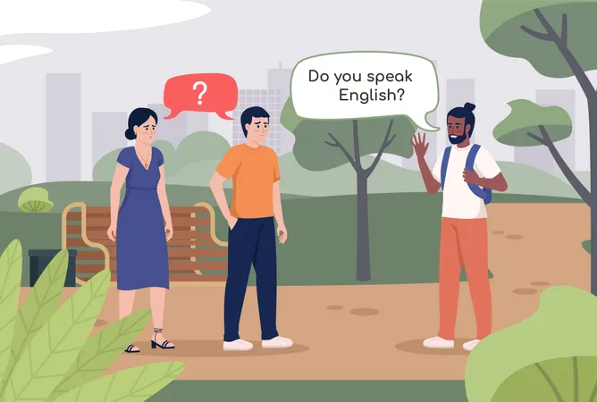 Traveler trying to communicate with foreign people Illustration