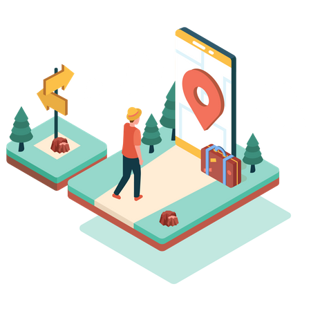 Traveler using mobile GPS  Illustration