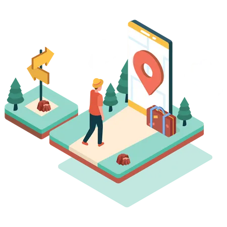 Traveler using mobile GPS  Illustration