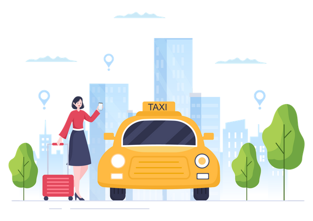 Traveler using online taxi booking service  Illustration