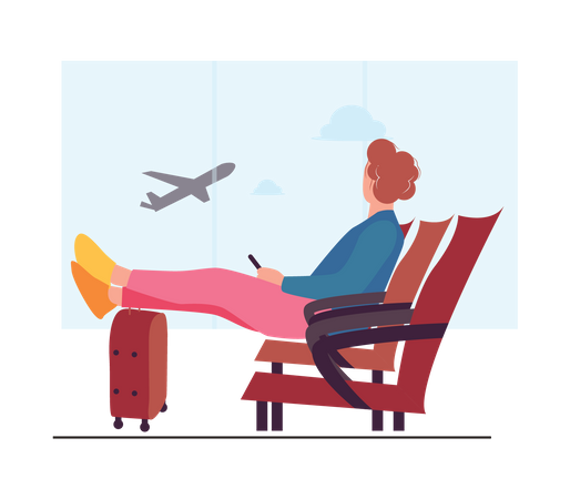 Traveler waiting flight in airport Illustration