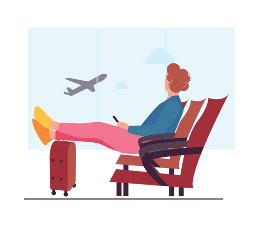 Traveler waiting flight in airport Illustration