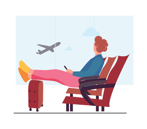 Traveler waiting flight in airport  Illustration