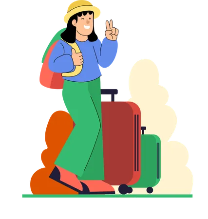 Traveler with Dual Luggage Ready for the Journey  Illustration