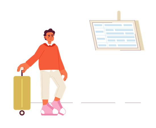 Traveler with suitcase standing at airport  Illustration