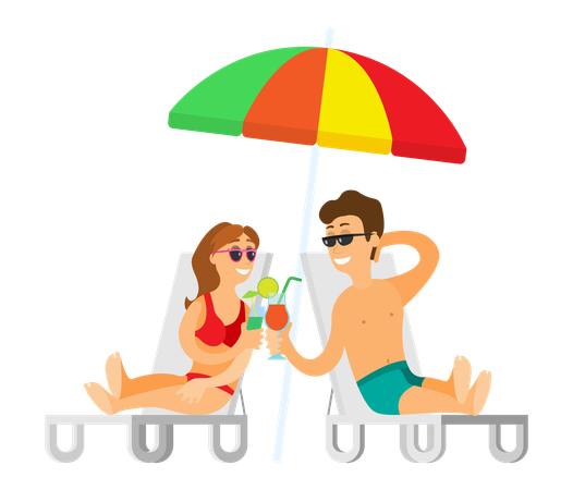 Travelers Relaxing with Cocktail in Glass People  Illustration