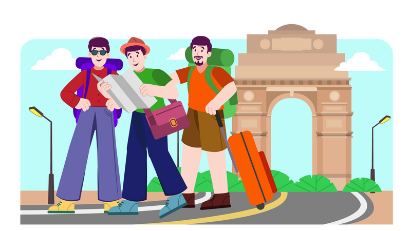 Travelers visiting india  Illustration