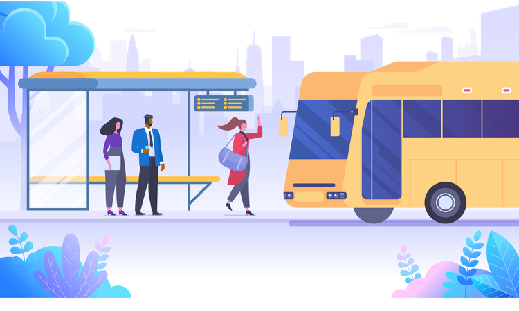 Travelers waiting for bus  Illustration