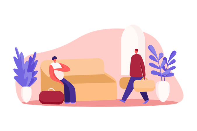 Travelers with luggage waiting for registration  Illustration