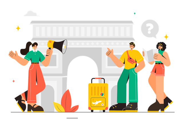 Travelers with tour guide  Illustration