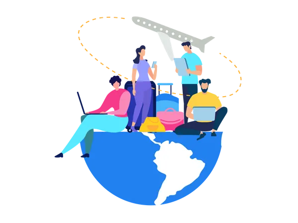 Traveling People Booking Airline Tickets Illustration