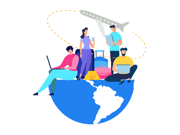 Traveling People Booking Airline Tickets  Illustration