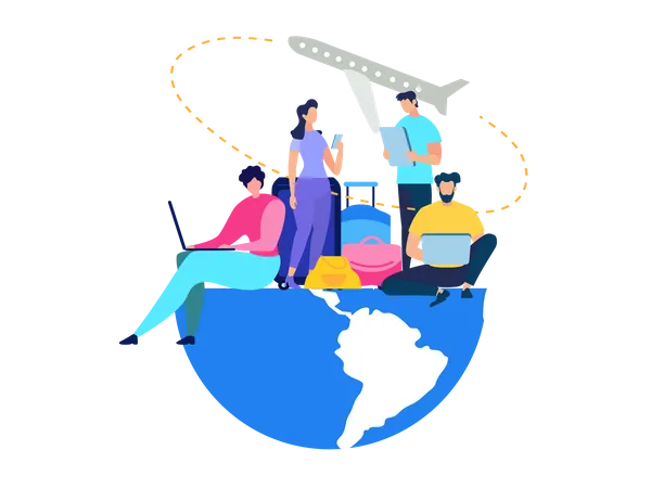 Traveling People Booking Airline Tickets  Illustration