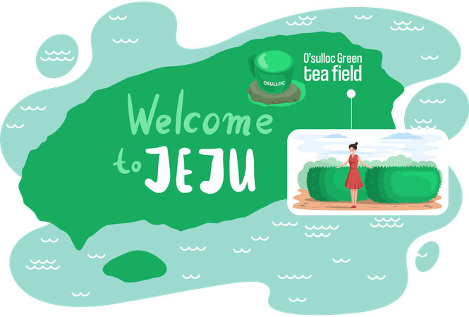 Traveling to asia by landmark osulloc tea field in Jeju island  Illustration