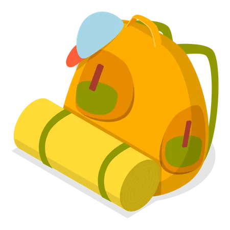 Traveller bag along with camping equipment  Illustration