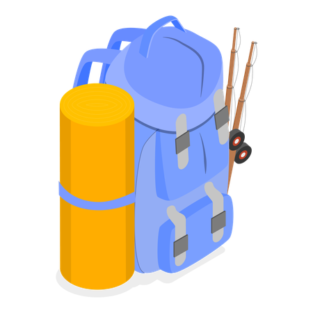 Traveller bag along with camping equipment  Illustration