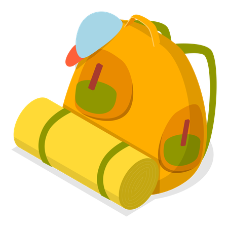 Traveller bag along with camping equipment  Illustration