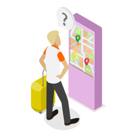 Traveller looking at map screen  Illustration