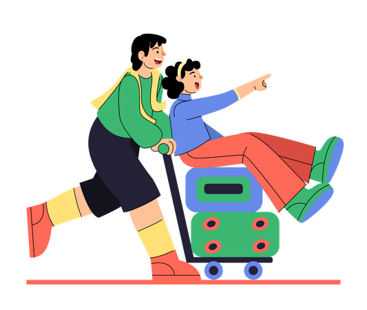 Travellers Racing with Luggage  Illustration