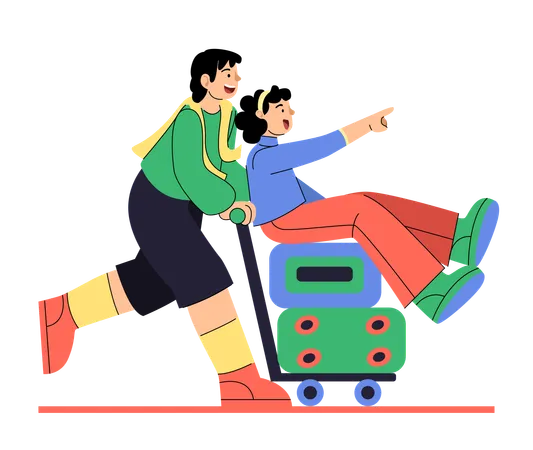 Travellers Racing with Luggage  Illustration