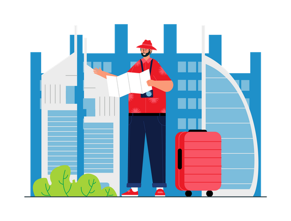 Travelling man looking in map Illustration