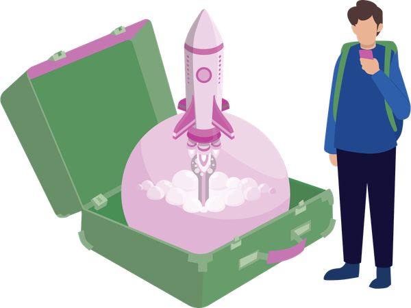 Travelling man with luggage bag  Illustration